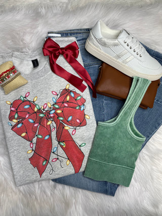 Christmas Bow with Lights Crewneck