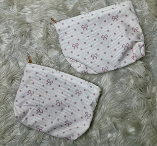 Cream Light Pink Polka Dot Mini Bow Cosmetic Bag