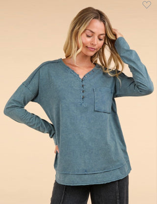Denim Mineral Wash Knit Top