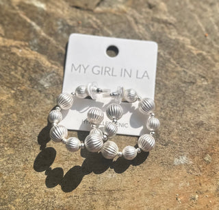 Nichelle Silver Beaded Hoop Earrings
