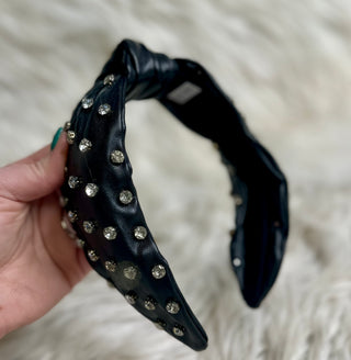 Black Leather Gem Headband