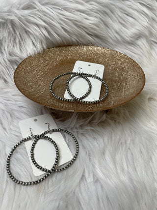 Beaded Grey Hoop Earrings