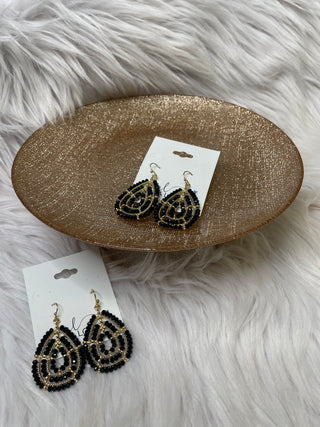 Black Gold Beaded Oval Earrings
