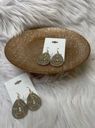 Grey Gold Beaded Oval Earrings