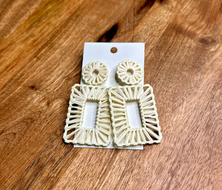 Cream Woven Dangle Earrings