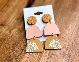 Two Toned Floral Tiered Clay Earrings