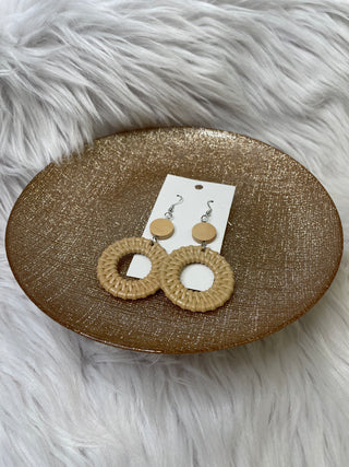 Brown Straw Circle Earrings