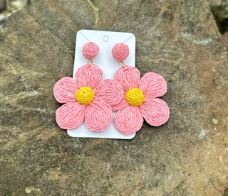 Pink Daisy Woven Earrings