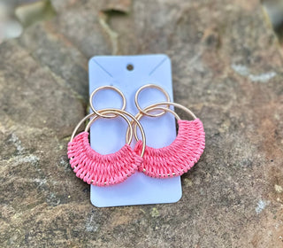 Pink Circle Woven Earrings
