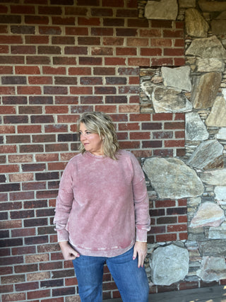 Winter Rose Acid Washed Double Ribbed Pullover