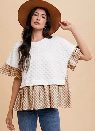 Ivory Mixed Media Ruffle Top