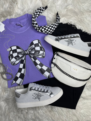 Purple Checkered Bow Tee