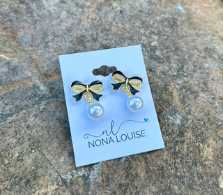 Black Bow Pearl Earrings