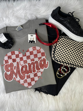 Mama Checkered Heart Crewneck