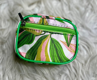 Green and Pink Leaf Pill Organizer Bag