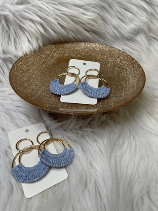 Blue Thread Gold Hoop Earrings