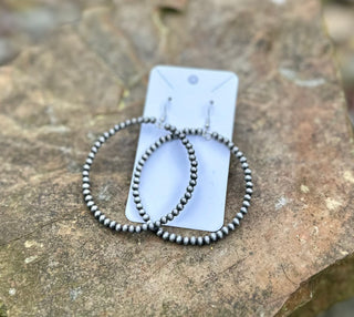 Grey Beaded Hoops
