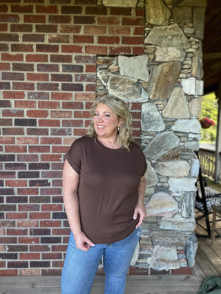 Brown Slub Rolled Tee