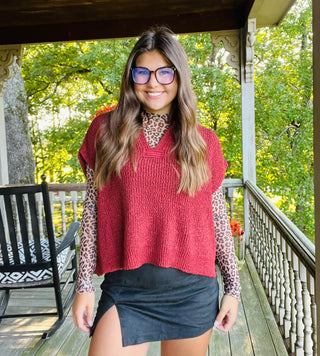 Cabernet Short Sleeve Rolled Patch Sweater