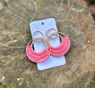 Pink Circle Woven Earrings