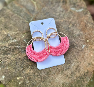 Pink Circle Woven Earrings