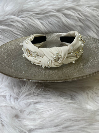Cream Bow Charm Headband
