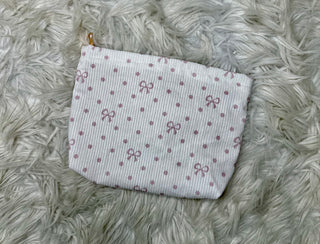 Cream Light Pink Polka Dot Mini Bow Cosmetic Bag