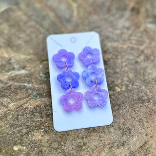 Purple Tiered Flower Earrings