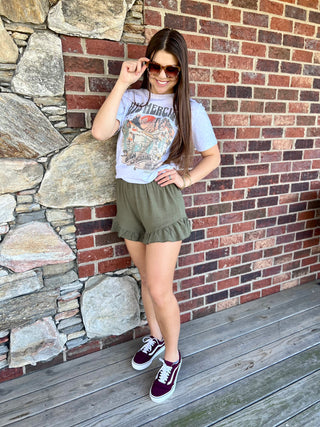 Olive Ruffle Shorts