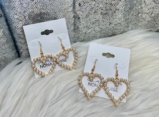 Gold Pearl Heart Dangles