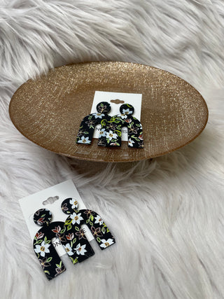 Black Floral Arch Earrings