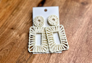 Cream Woven Dangle Earrings