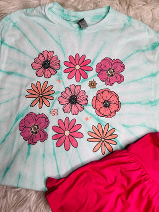 Tie Dye Retro Floral Tee Shirt