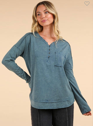 Denim Mineral Wash Knit Top