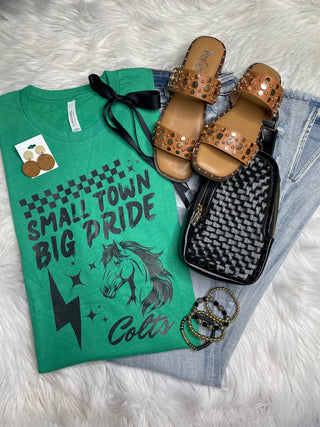 Colts Small Town Big Pride Checkered Lighting Bolt Tee