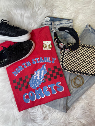 Red North Stanly Comets Checkered Tee