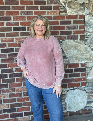 Winter Rose Acid Washed Double Ribbed Pullover