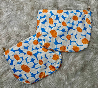 Blue & Orange Daisy Cosmetic Bag