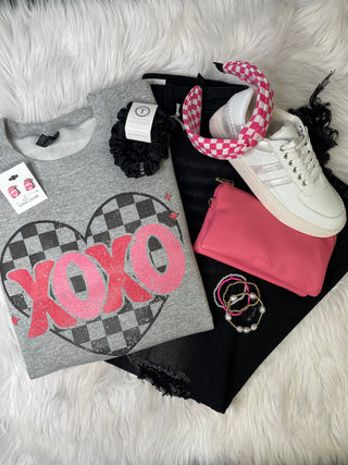 XOXO Checkered Heart Crewneck