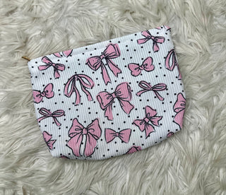 Cream Polka Dot Pink Bow Cosmetic Bag