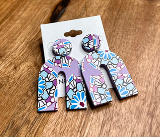 Purple Floral Clay Arch Earrings