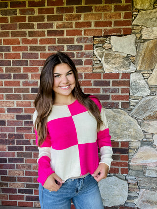 Fuschia Checkered Sweater