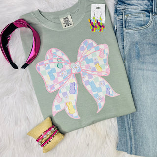 Bunny Peeps Checkered Bow Tee