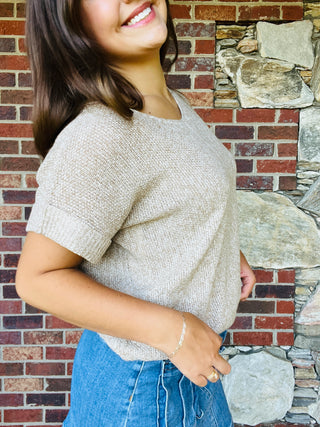 Taupe Light Weight Short Sleeve Sweater
