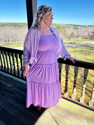 Lavender Smocked Midi Dress