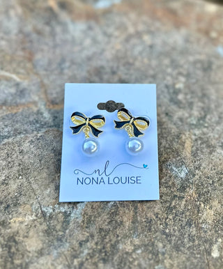 Black Bow Pearl Earrings