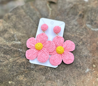 Pink Daisy Woven Earrings