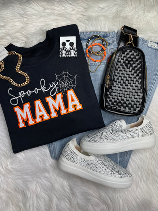 Black Spooky Mama Applique Crewneck