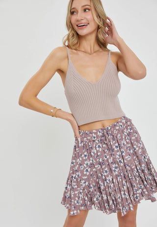 Mauve Floral Mini Skirt