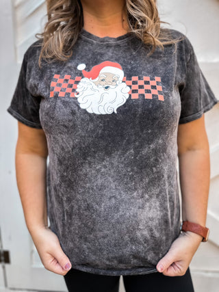 Checkered Santa Graphic T-Shirt